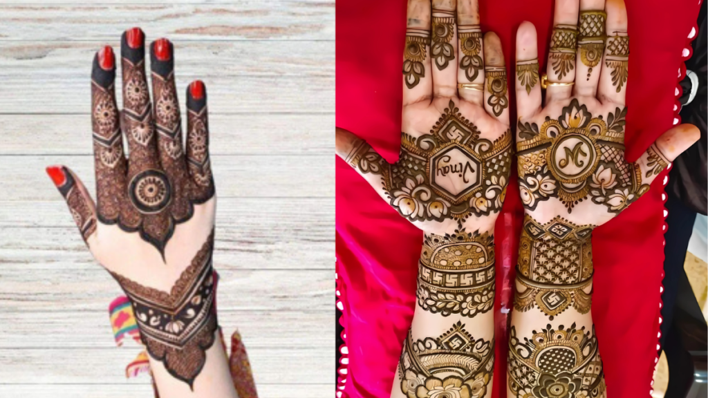 Latest mehendi 2025 में मेहंदी ट्रेंड्स में मिनिमलिस्ट और ज्योमेट्रिक डिज़ाइन जैसे सीधी लाइनें, त्रिकोण और मंडला खास पसंद किए जा रहे हैं।